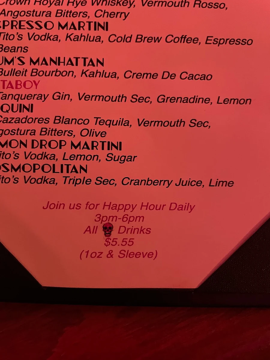 Menu, Pinky's On Main