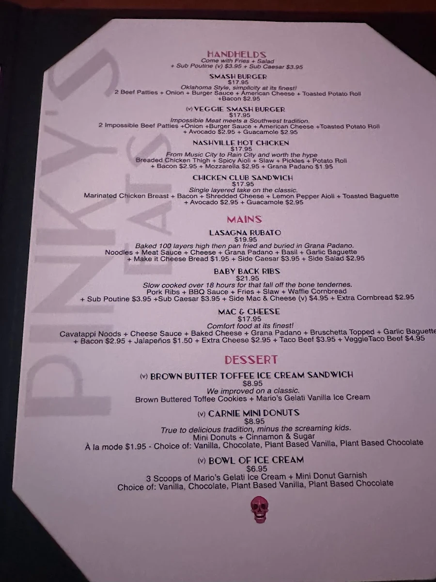 Menu, Pinky's On Main