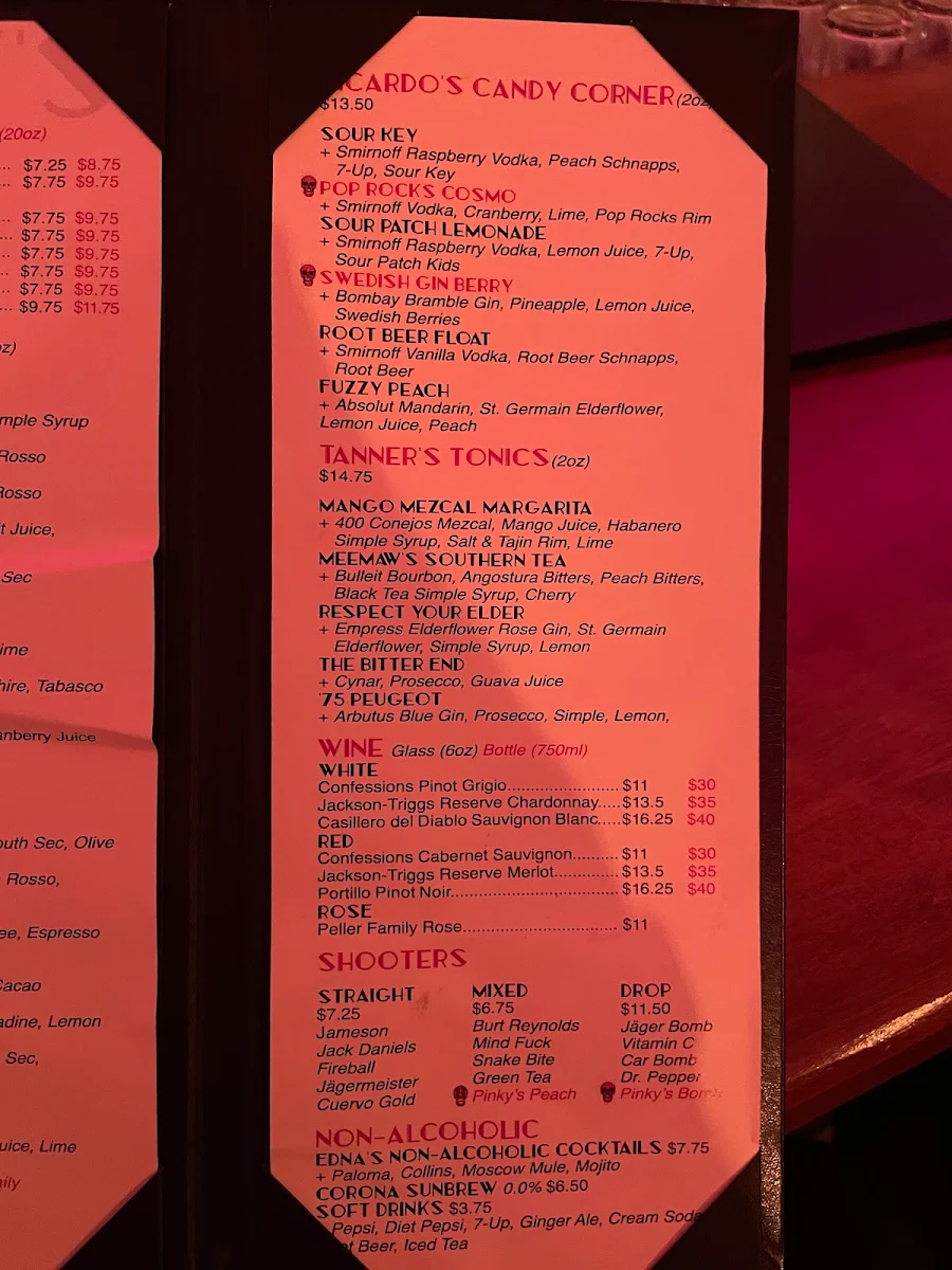Menu, Pinky's On Main