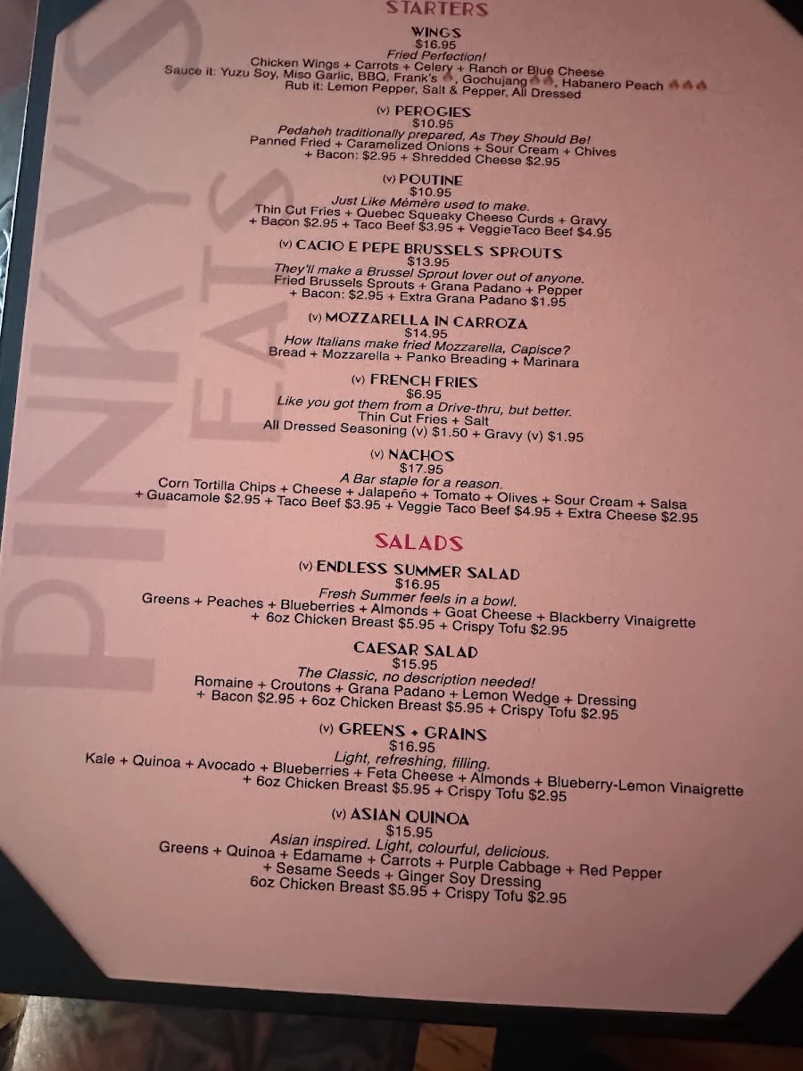 Menu, Pinky's On Main