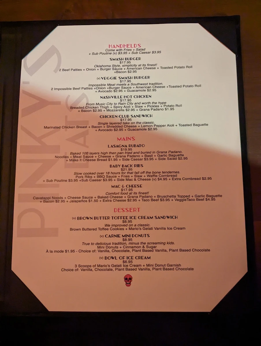 Menu, Pinky's On Main