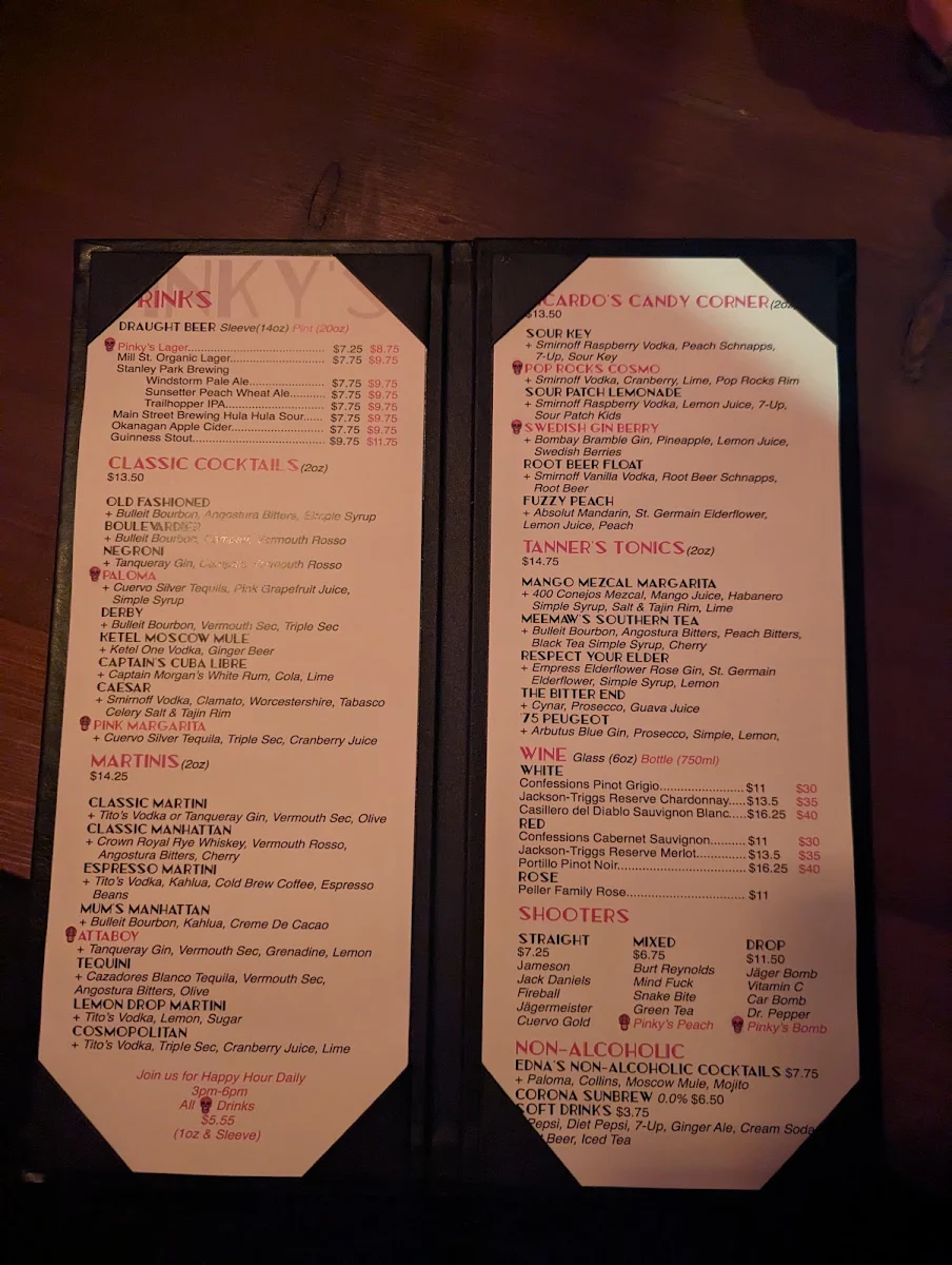 Menu, Pinky's On Main