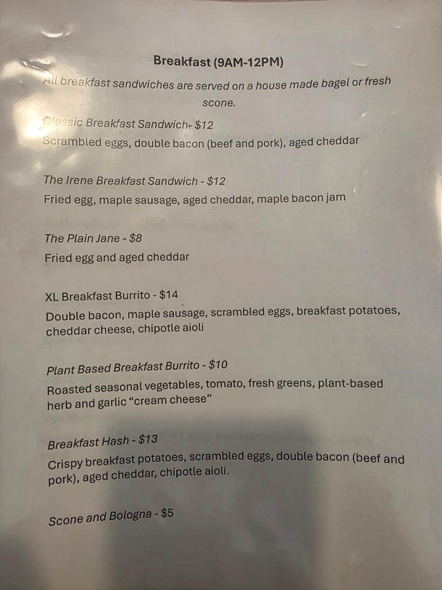 Menu, Irene's