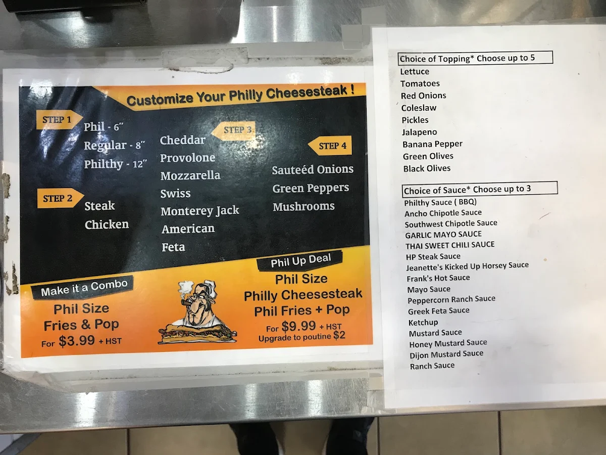 Menu, Philthy Philly's