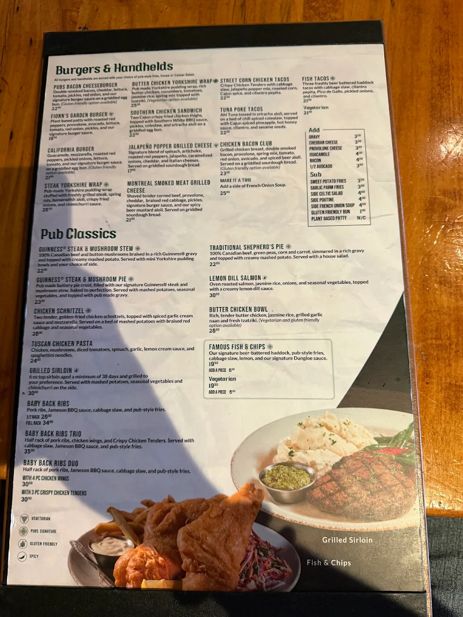 Menu, Paddy Flaherty's
