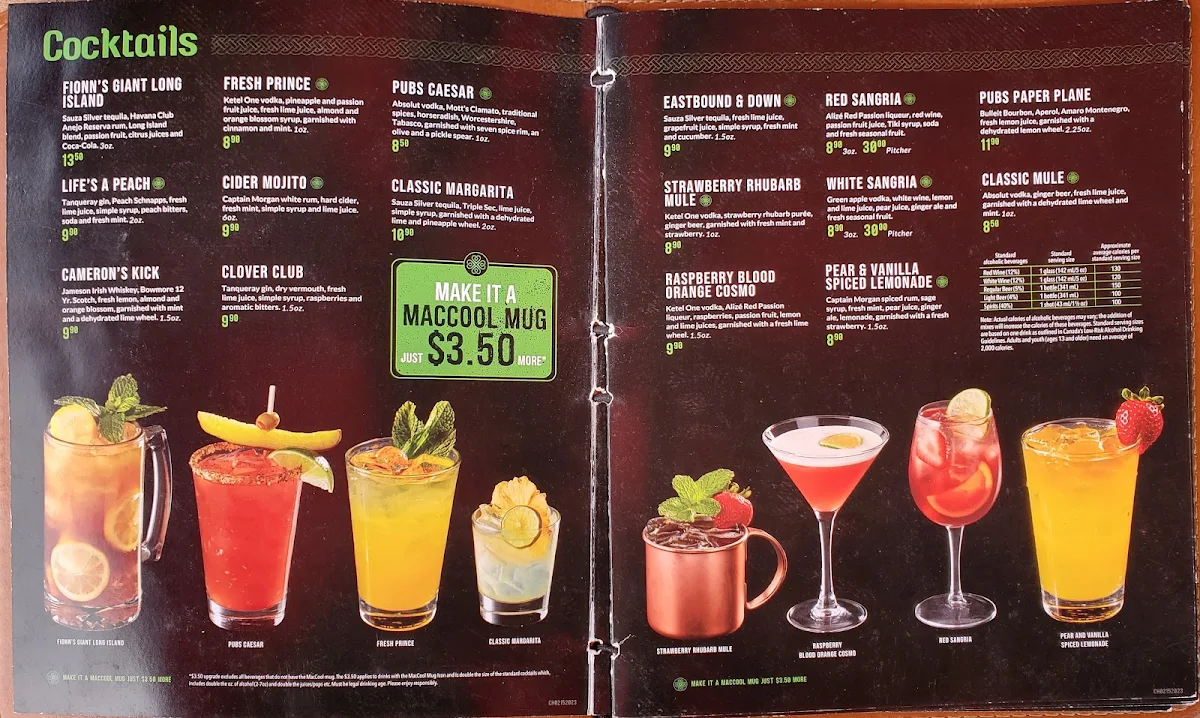 Menu, Paddy Flaherty's
