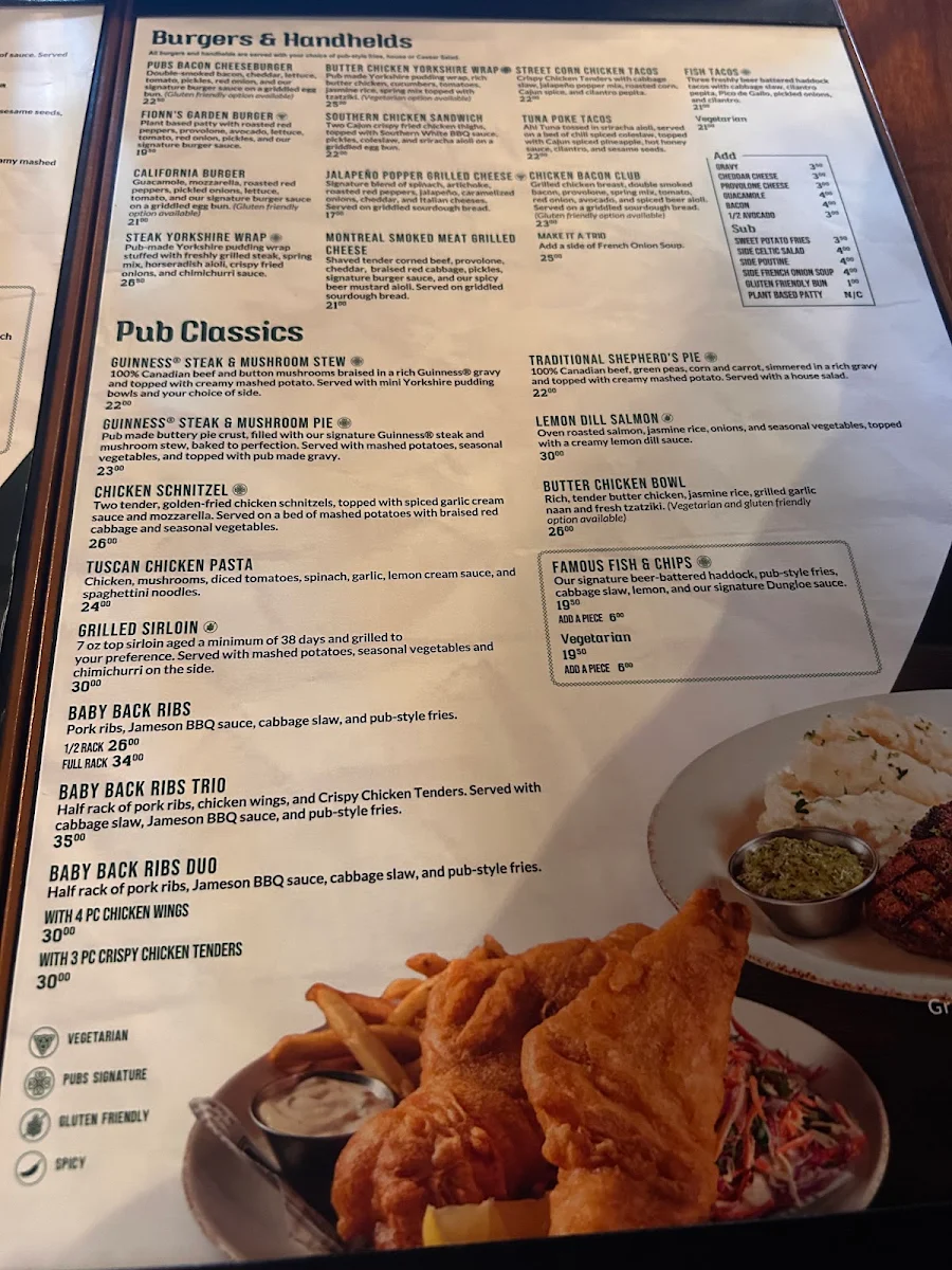 Menu, Paddy Flaherty's