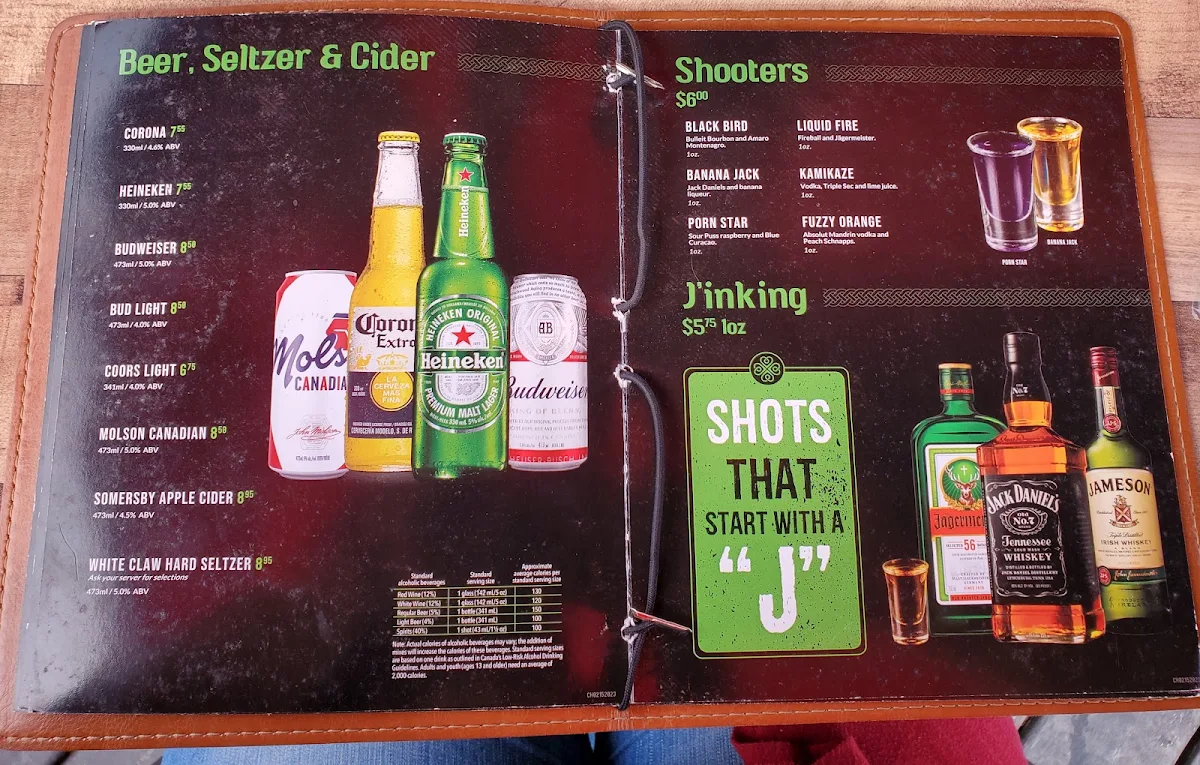 Menu, Paddy Flaherty's