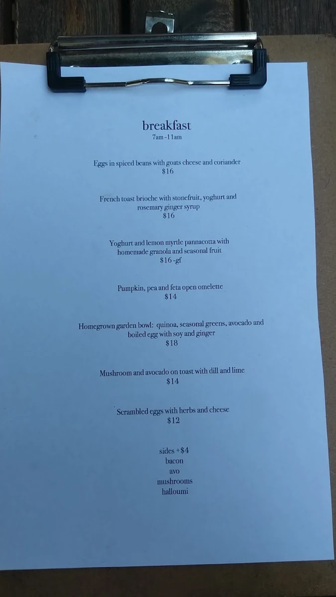 Menu, Homegrown Cafe