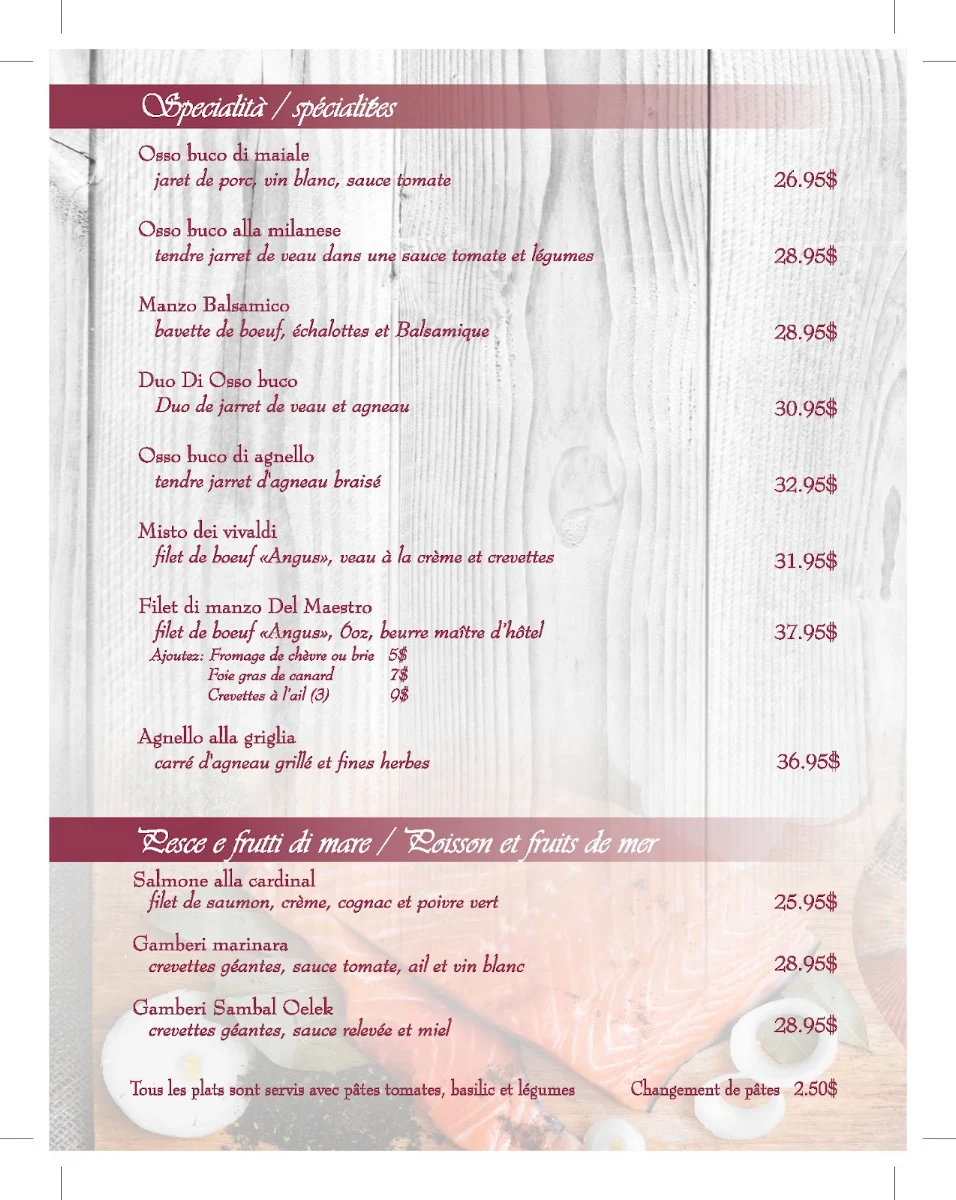 Menu, Restaurant Vivaldi