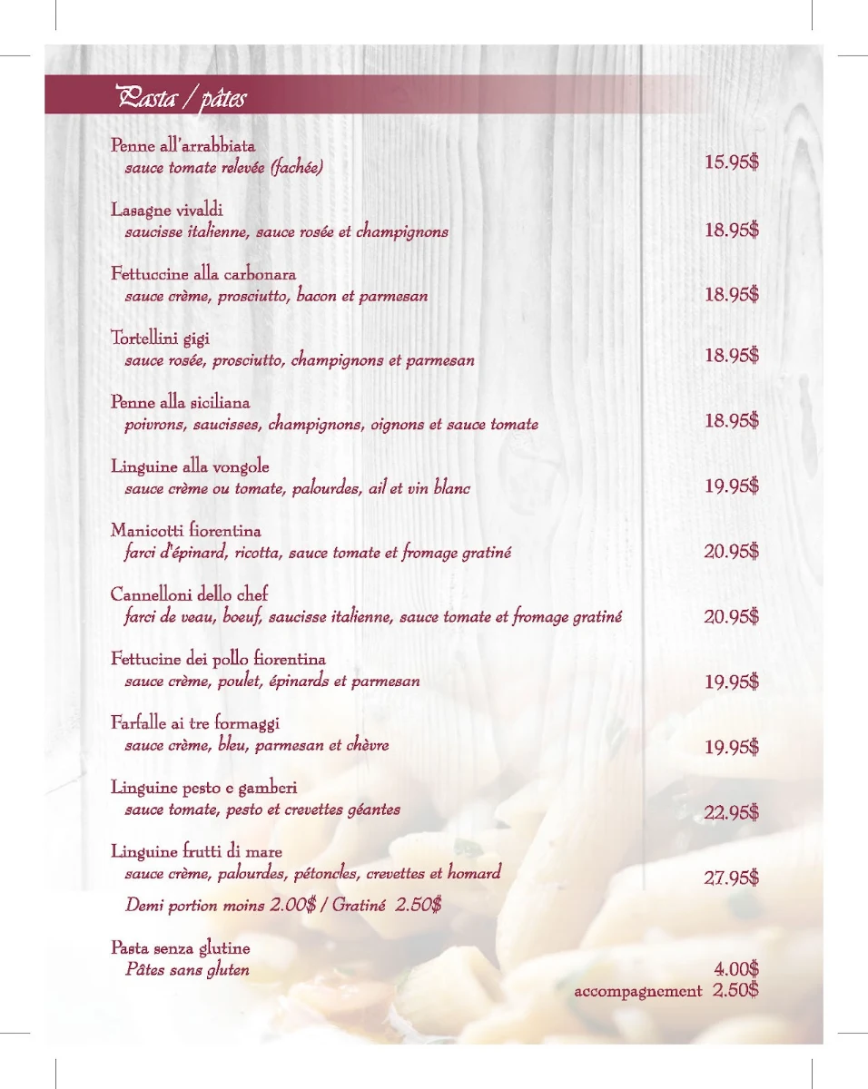 Menu, Restaurant Vivaldi