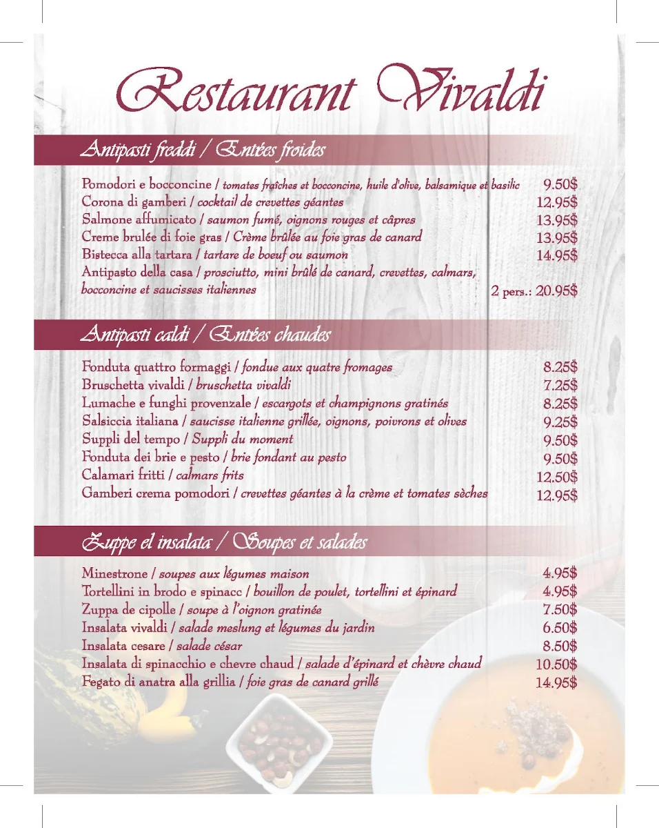 Menu, Restaurant Vivaldi