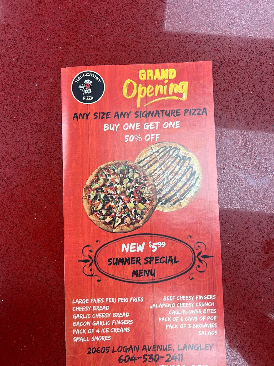 Menu, HellCrust Logan Ave, Langley