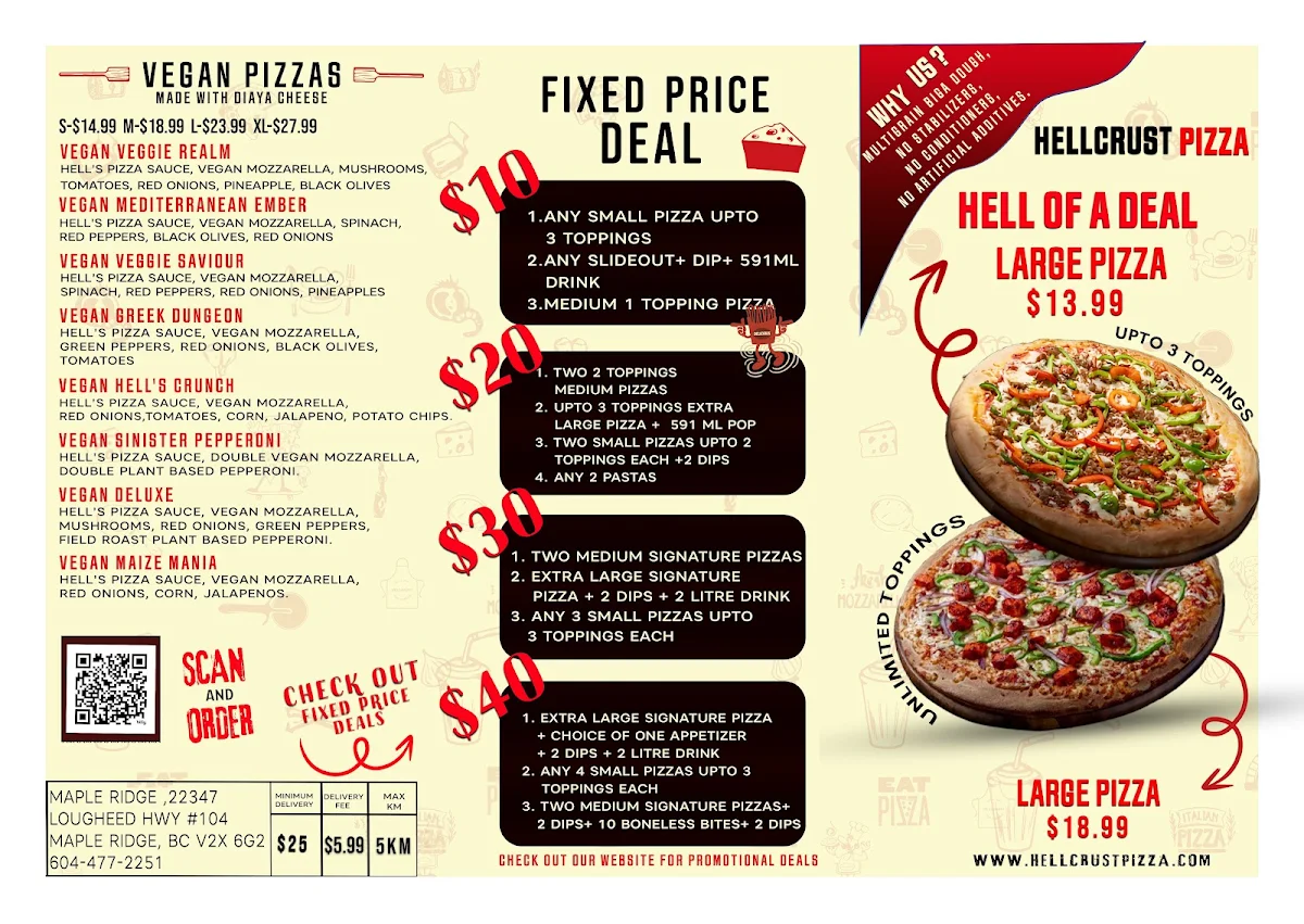 Menu, HellCrust Logan Ave, Langley