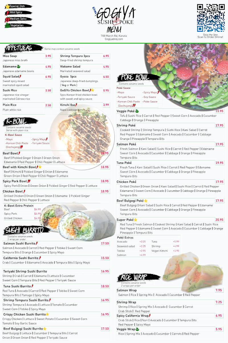 Menu, Yu Sushi N Poke Kanata