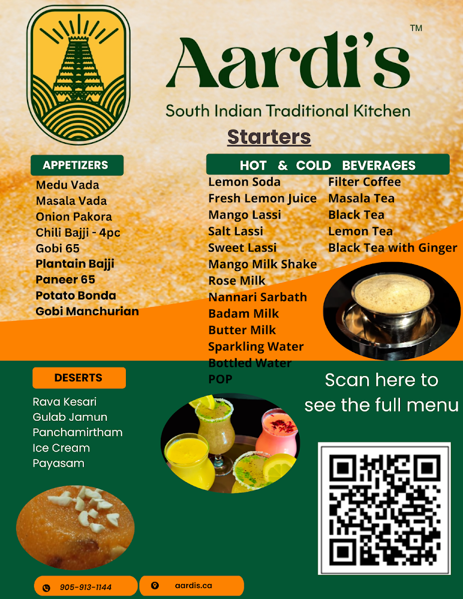 Menu, Aardi's South Indian Traditional Kitchen