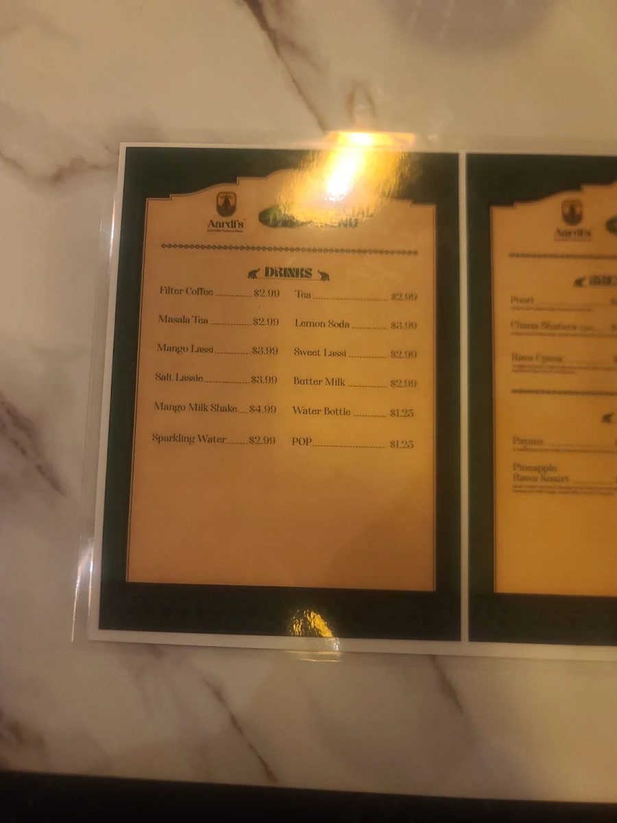 Menu, Aardi's South Indian Traditional Kitchen