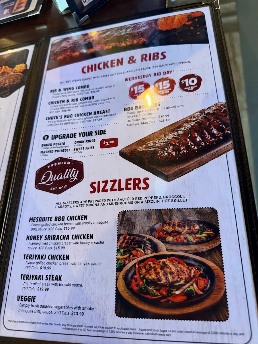 Menu, Chuck's Roadhouse Bar and Grill
