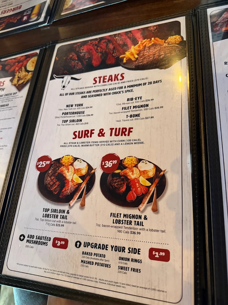 Menu, Chuck's Roadhouse Bar and Grill
