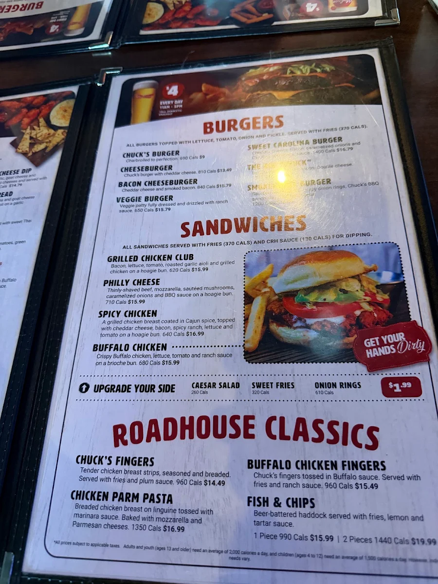 Menu, Chuck's Roadhouse Bar and Grill