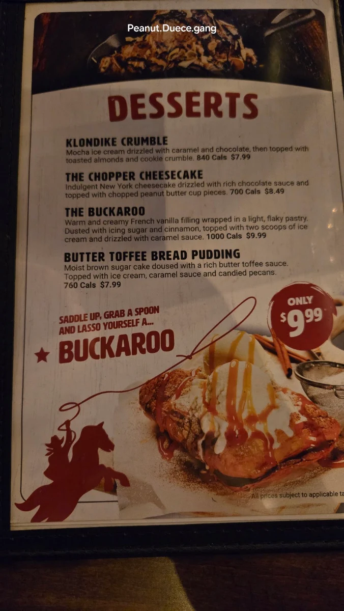 Menu, Chuck's Roadhouse Bar and Grill
