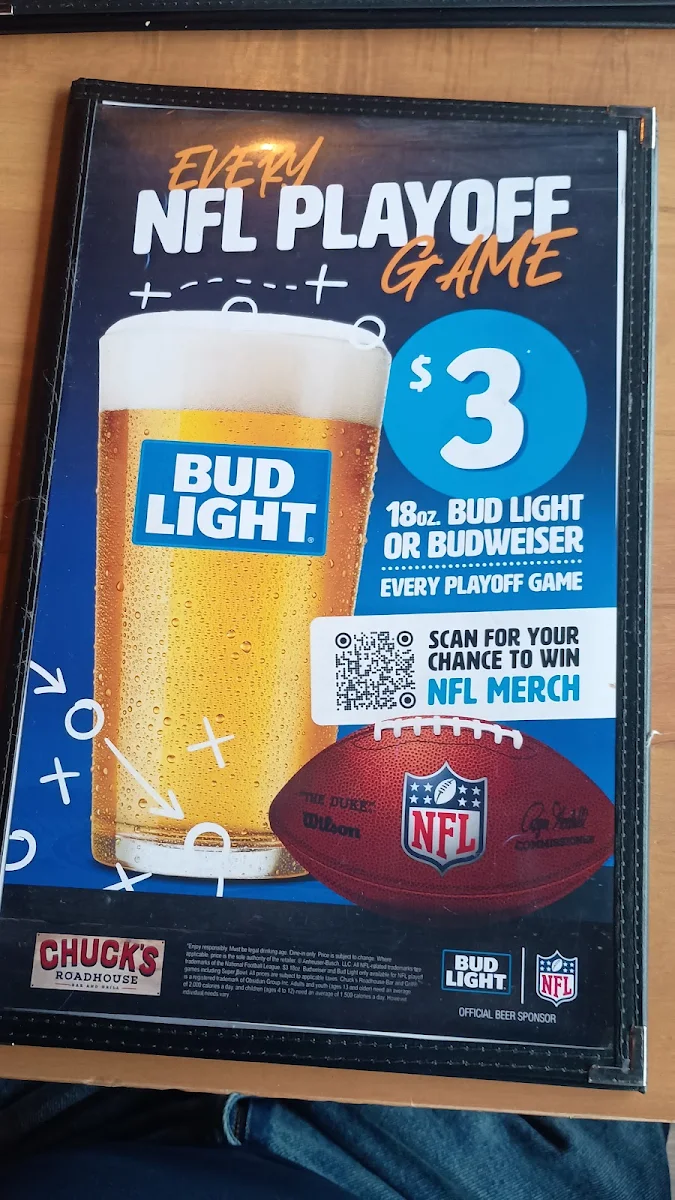Menu, Chuck's Roadhouse Bar and Grill