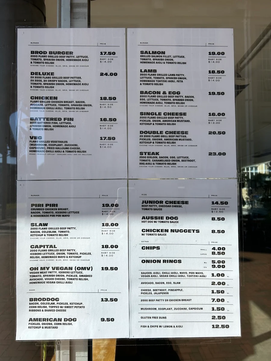 Menu, Brodburger