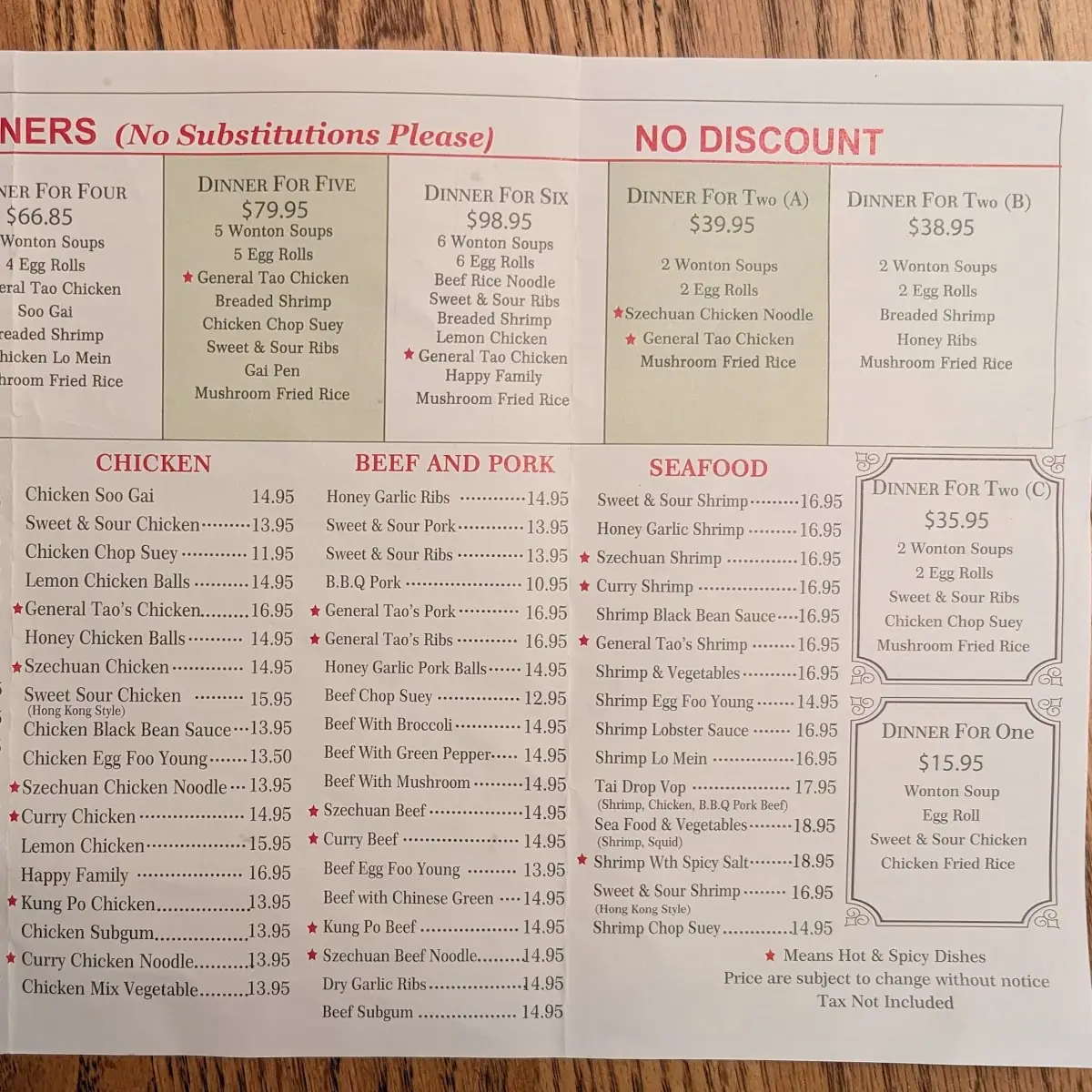 Menu, Ruby King Restaurant
