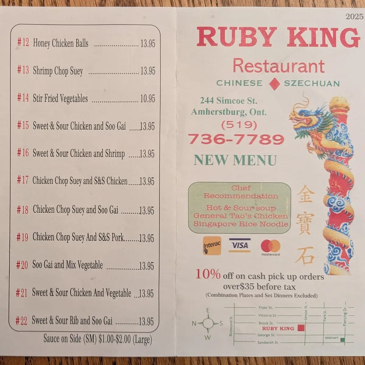 Menu, Ruby King Restaurant