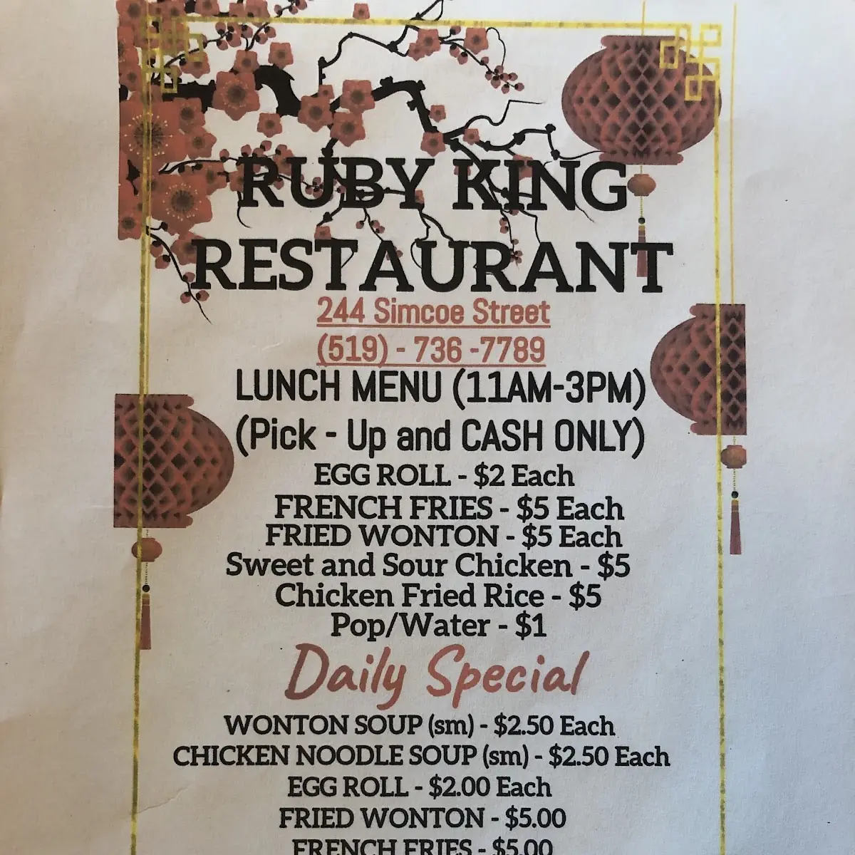 Menu, Ruby King Restaurant