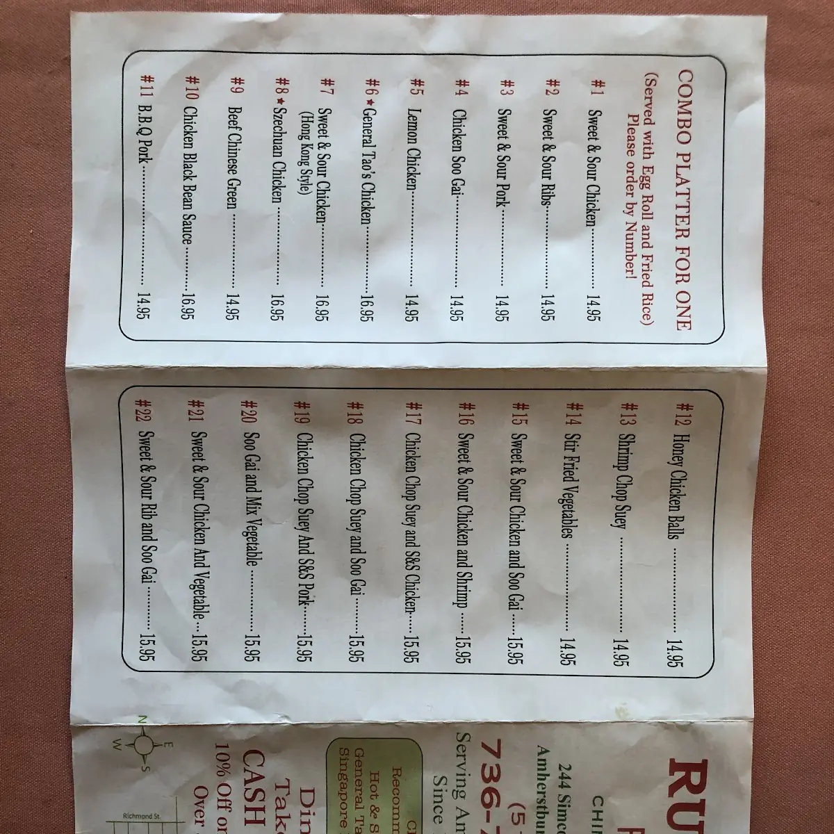 Menu, Ruby King Restaurant