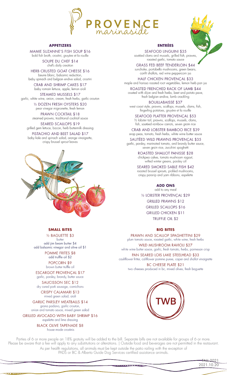 Menu, The Wine Bar at Provence Marinaside