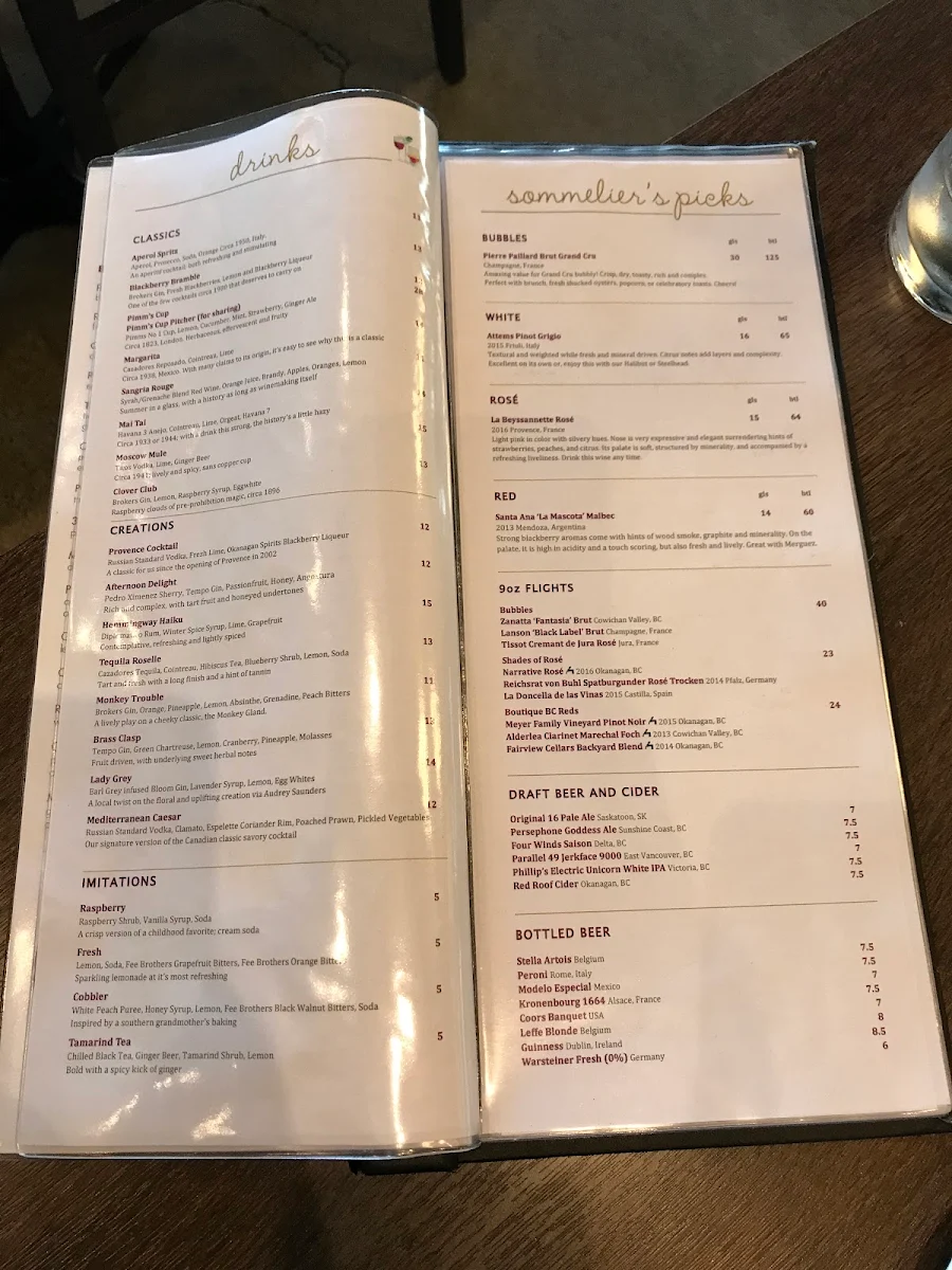 Menu, The Wine Bar at Provence Marinaside