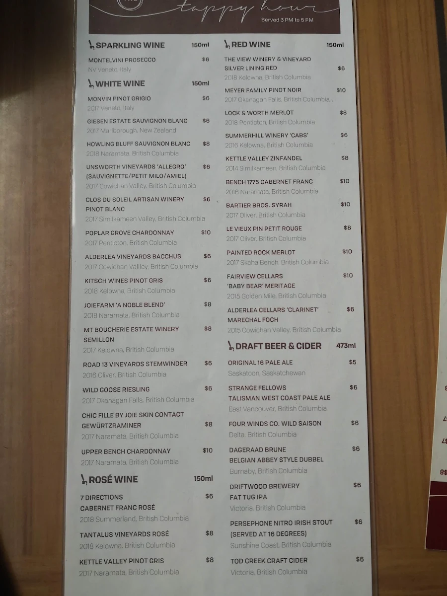 Menu, The Wine Bar at Provence Marinaside