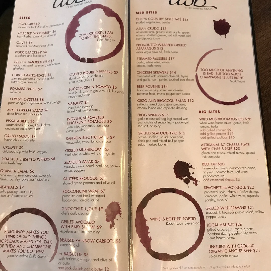 Menu, The Wine Bar at Provence Marinaside