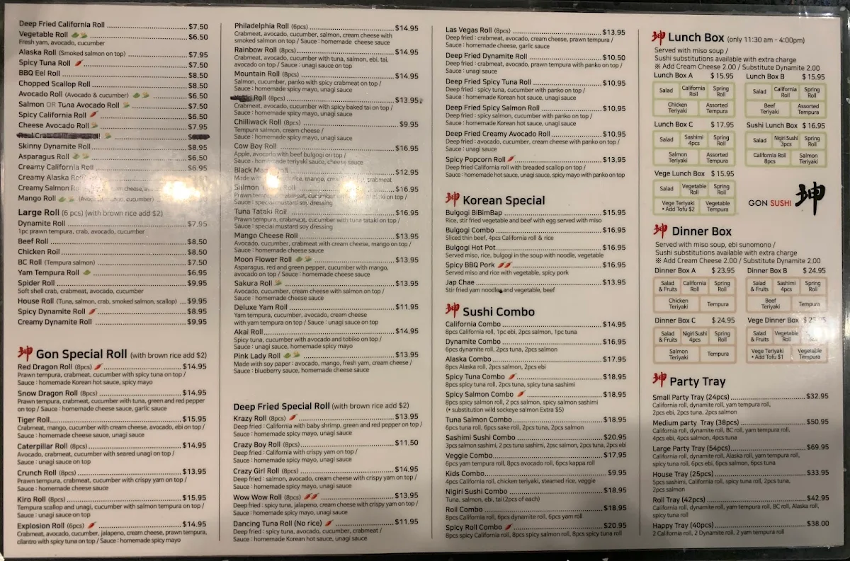Menu, Gon Sushi