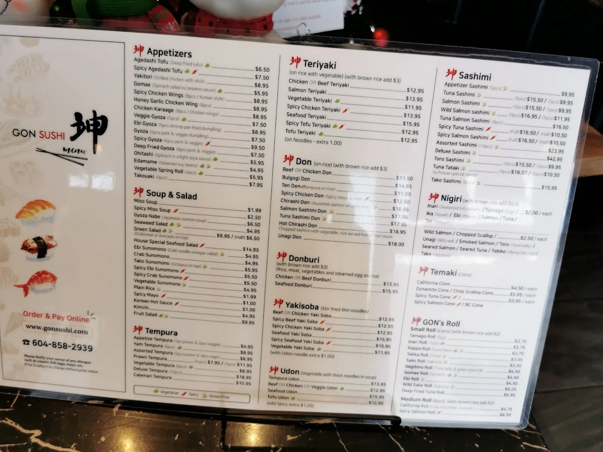 Menu, Gon Sushi