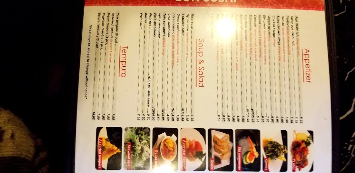 Menu, Gon Sushi
