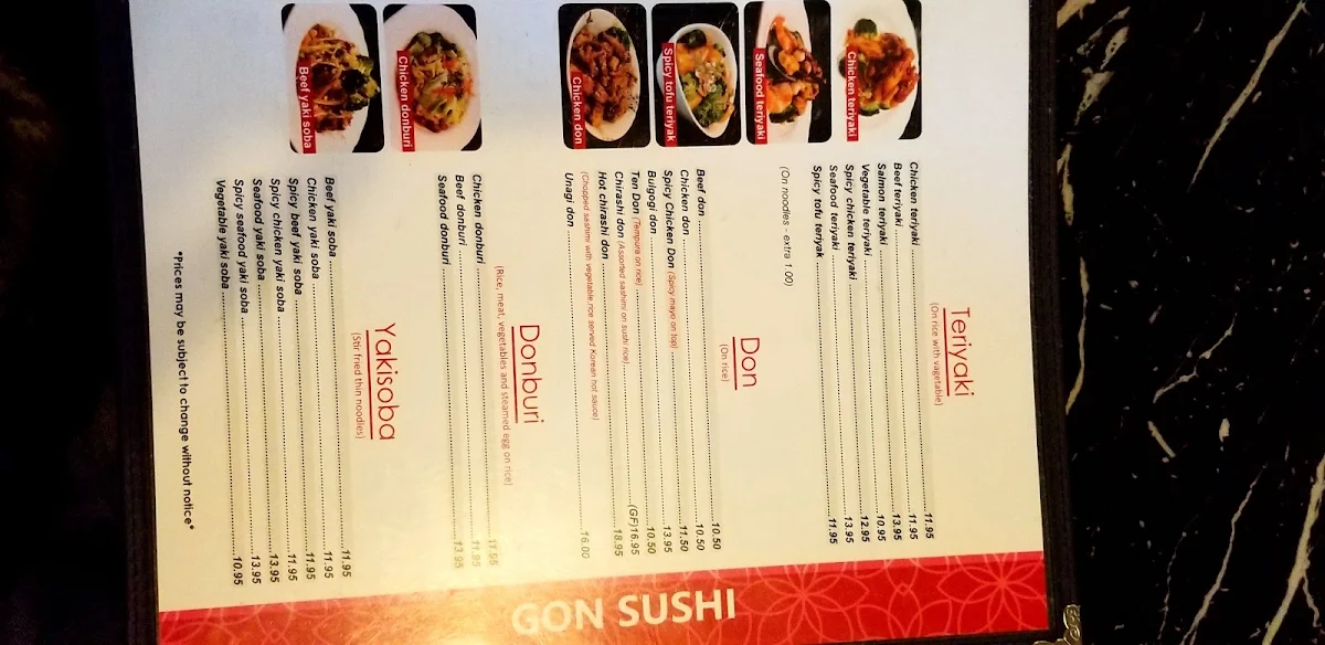Menu, Gon Sushi
