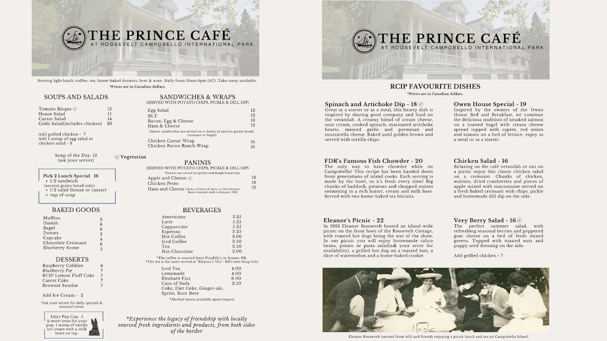 Menu, The Prince Café