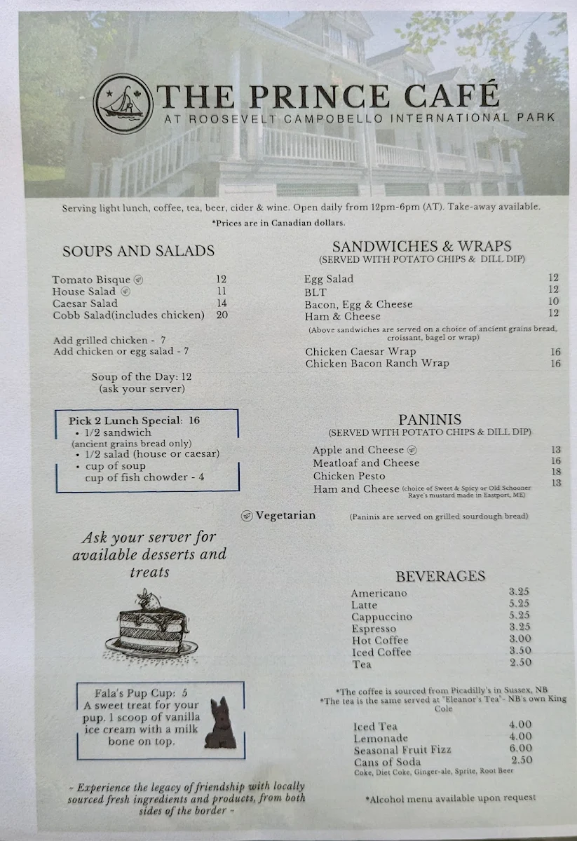 Menu, The Prince Café