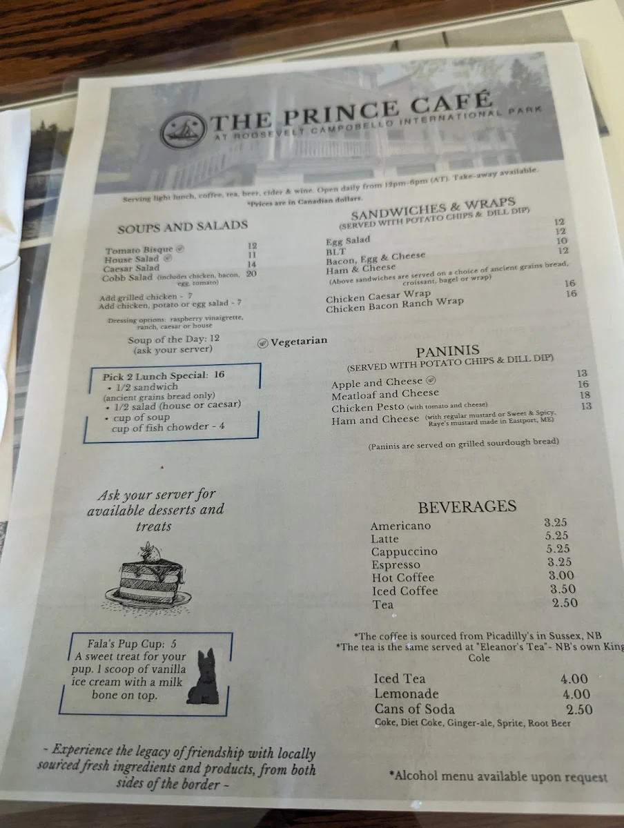 Menu, The Prince Café