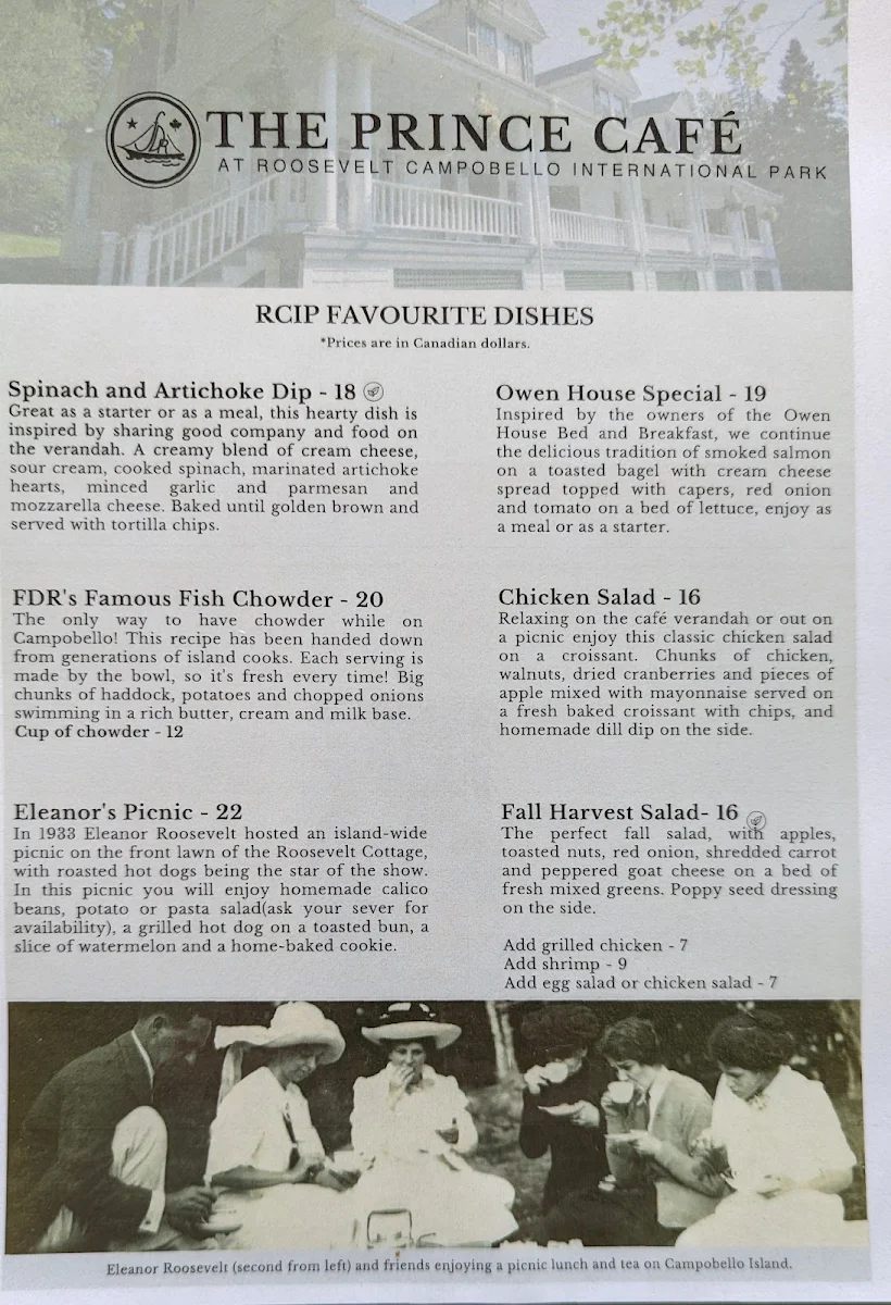 Menu, The Prince Café