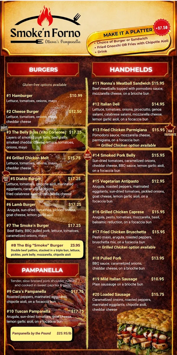 Menu, Smoke'n Forno