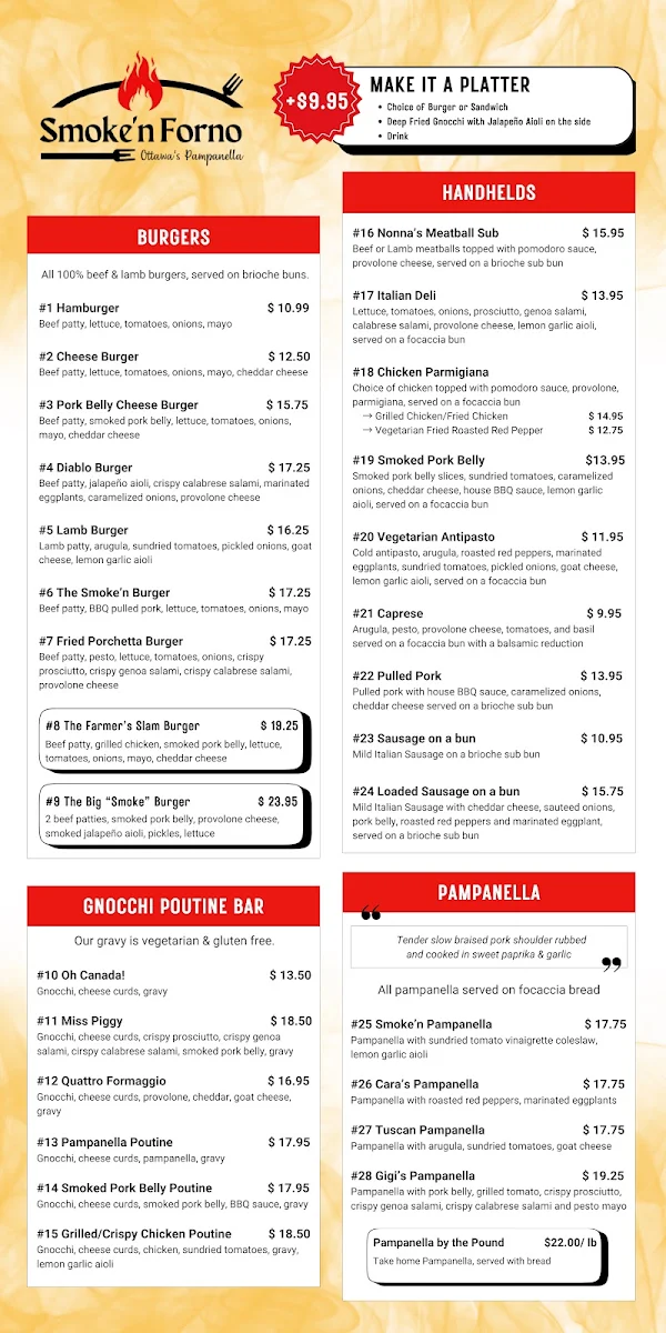 Menu, Smoke'n Forno
