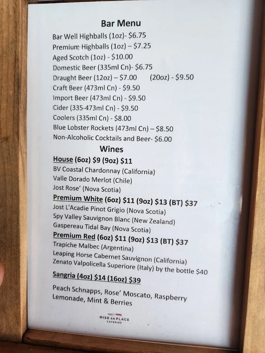 Menu, The Dory Pub & Restaurant