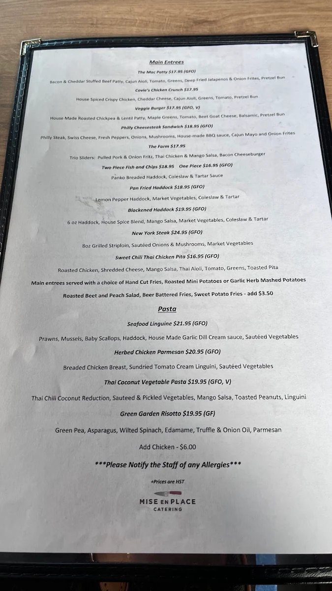 Menu, The Dory Pub & Restaurant