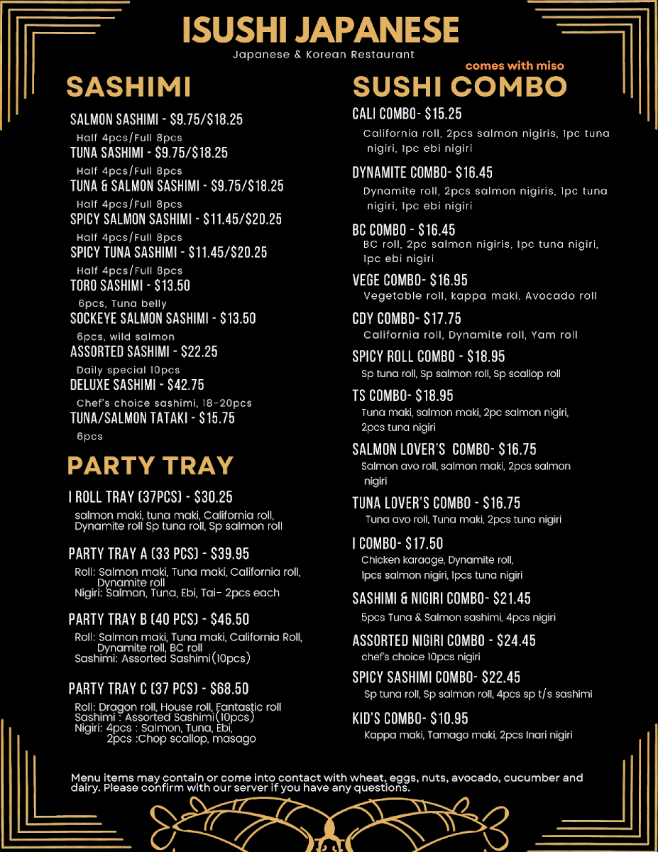 Menu, iSushi Japanese & Korean Restaurant