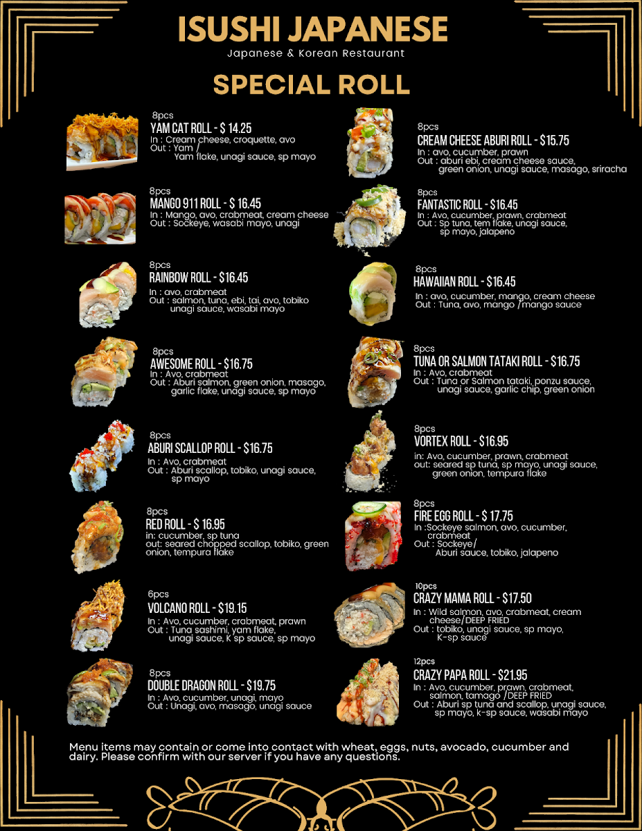 Menu, iSushi Japanese & Korean Restaurant