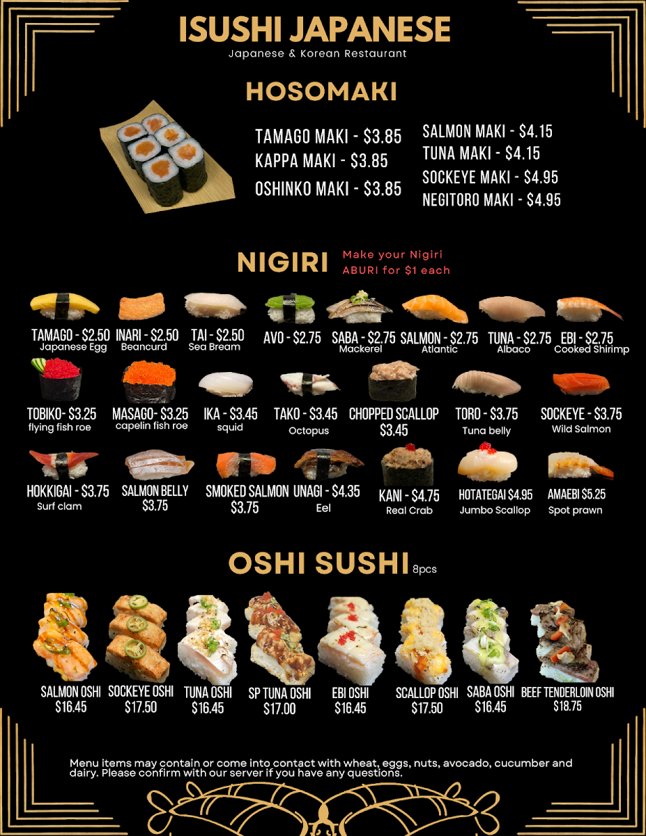 Menu, iSushi Japanese & Korean Restaurant